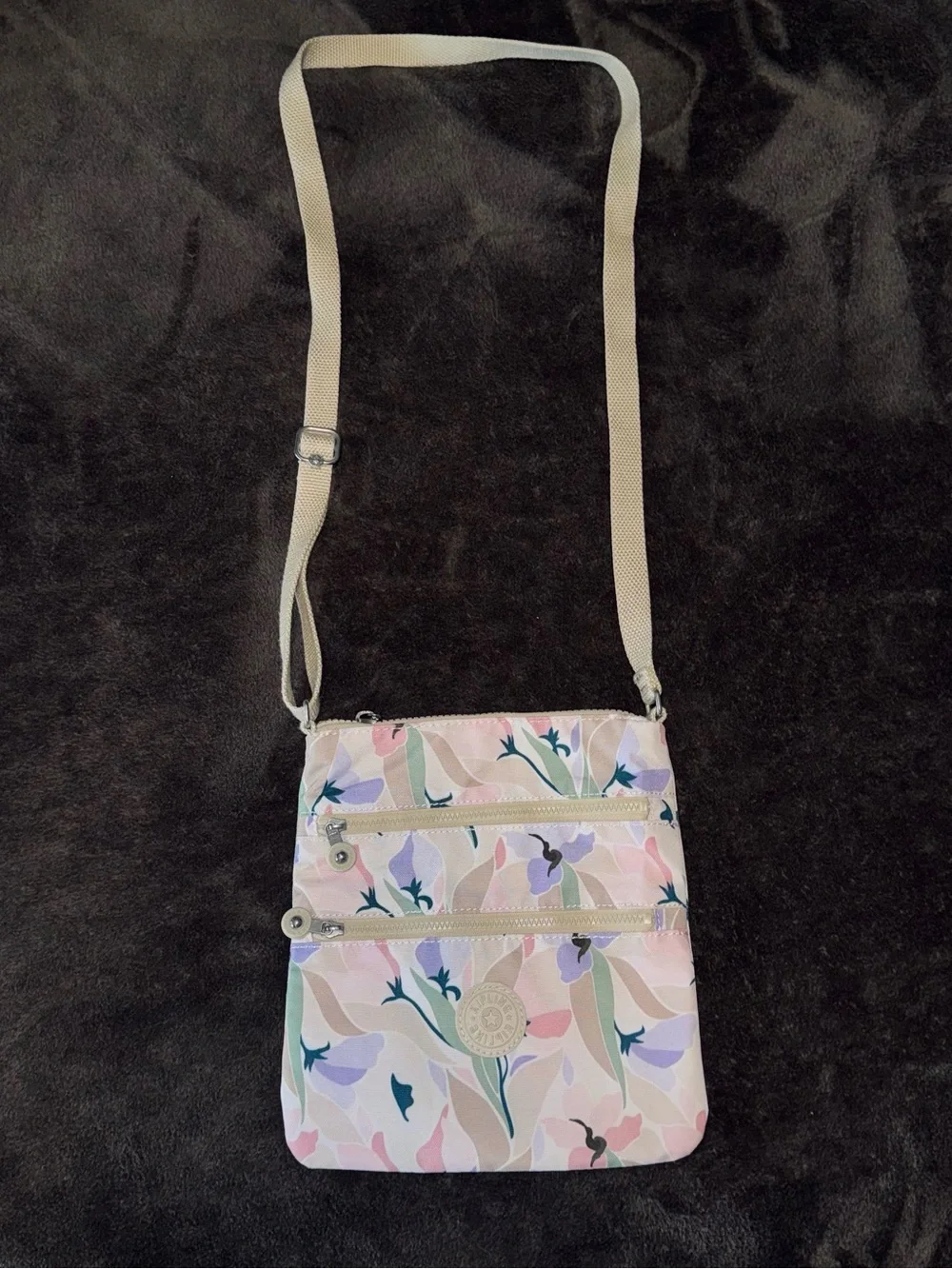 Kipling Women’s Pink Cream Floral Crossbody Bag Purse